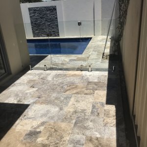 Travertine Pool Paving in Classic French Pattern